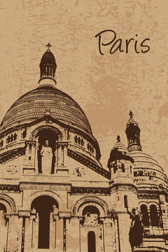 Vintage Sacre Coeur basilica, Montmartre, Paris card