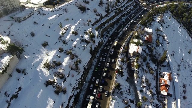 Jerusalem roads in the snow flight view