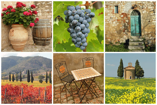 Chianti collage, collection of images from Tuscany