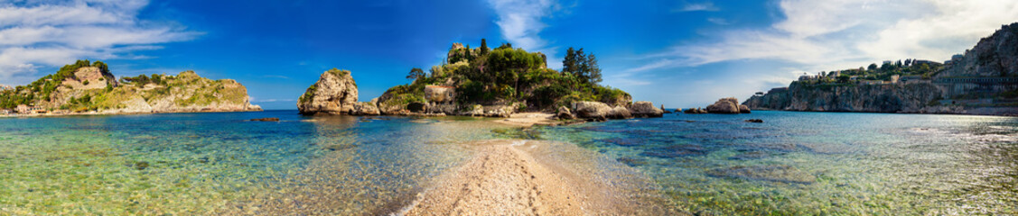 panorama of Isola Bella in Taormina - obrazy, fototapety, plakaty