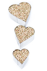 Buckwheat in heart shapes