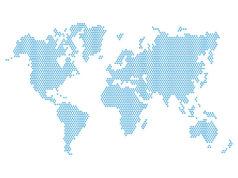 Dotted Blue World Map Isolated on White. Vector