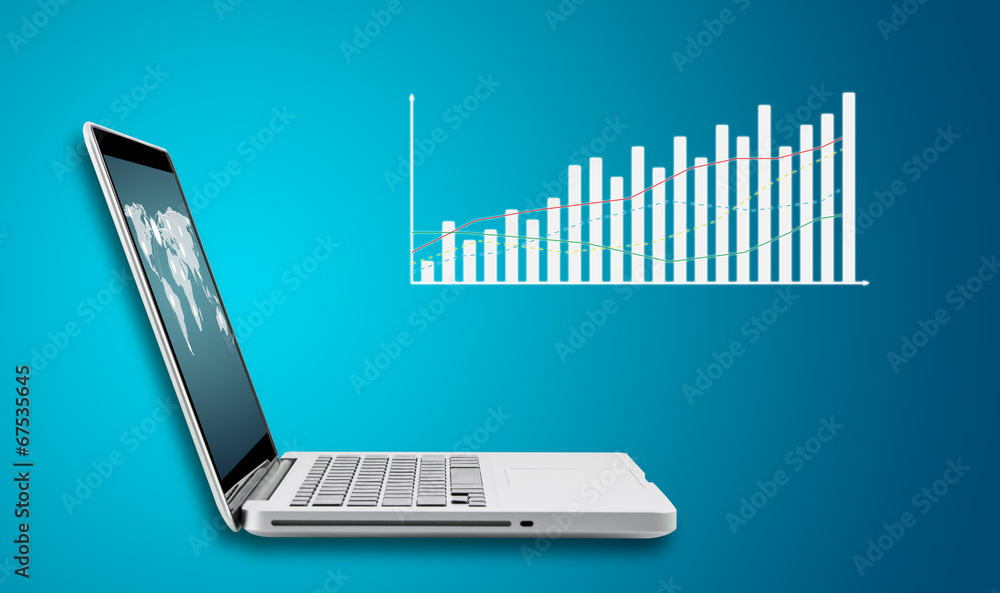 Poster technology laptop computer with graph finance forex chart