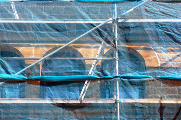 scaffolding on house facade
