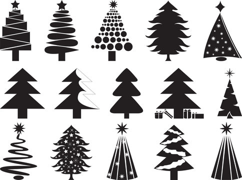 Christmas trees illustrated on white