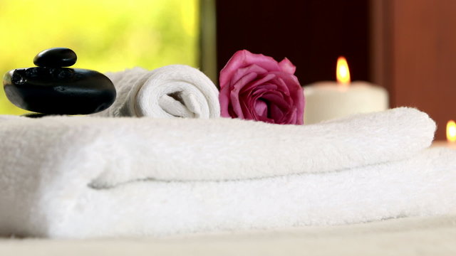 Fresh towels with black stones