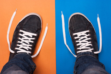 stylish blue gym shoes with white laces