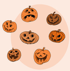 Set of halloween pumpkins.