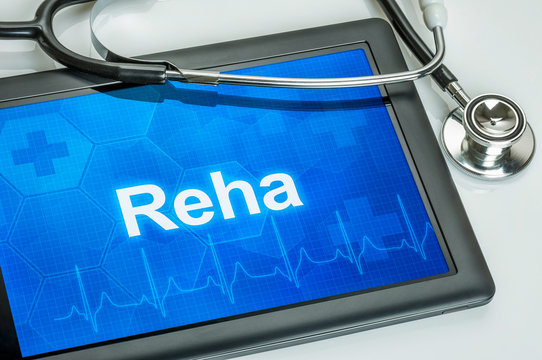 Tablet mit dem Text Reha auf dem Display