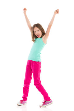 Shouting Girl With Arms Raised