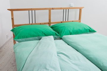 Interior of bedroom - green and white