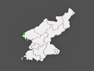 Map of Sinuiju. North Korea.