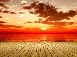 wooden jetty sunset