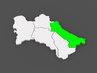 Map of Lebap Province. Turkmenistan.