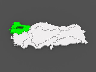 Map of Marmara Region. Turkey.