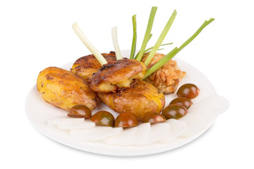 baked potato and minced chicken cutlet