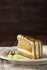 Melon cake slice with textured background