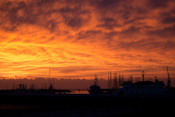 Sunset  fishing port Harlingen