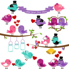 Vector Collection of Wedding and Love Themed Birds