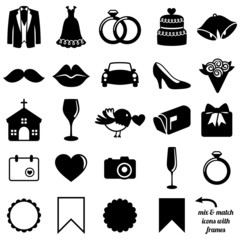 Vector Collection of Wedding Icons and Silhouettes with Frames