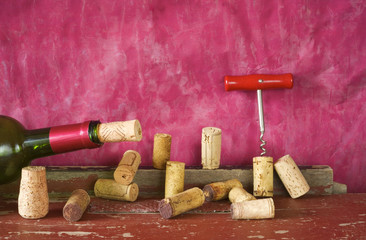 wine corks,corkscrew,bottle of wine, free copy space