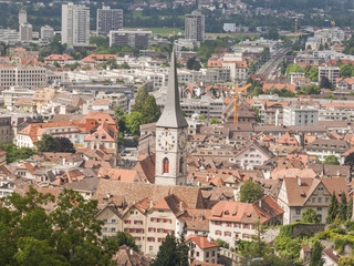 Fototapeta na wymiar Chur, Altstadt, Kirchturm, Alpen, Graubünden, Sommer, Schweiz