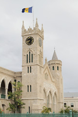 Fototapeta na wymiar Parliament building, tower with hours. Bridgetown, Barbados