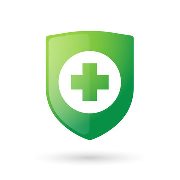 Shield icon with a pharmacy sign