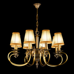 Vintage chandelier isolated on black with clipping path