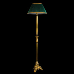 Ornamental vintage stand floor lamp isolated on black with clipp