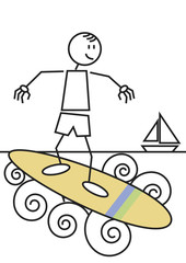 Stick figure surfing