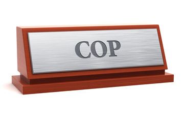 Cop job title on nameplate