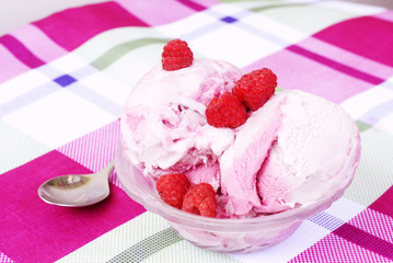 ice cream with raspberries