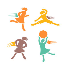 Active sports girls vector set 3