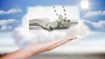 Hand presenting religion and bible clips