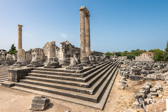 View of  giant columns of ancient Apollo temple in Didyma