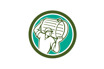 Garbage Collector Carrying Bin Circle Retro