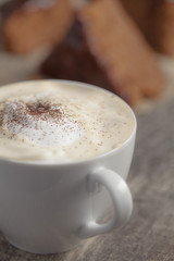 Coffee cup and chocolate cake