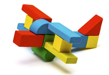 toy airplane, multicolor wooden blocks air plane transport