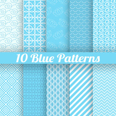10 Blue different seamless patterns (tiling)