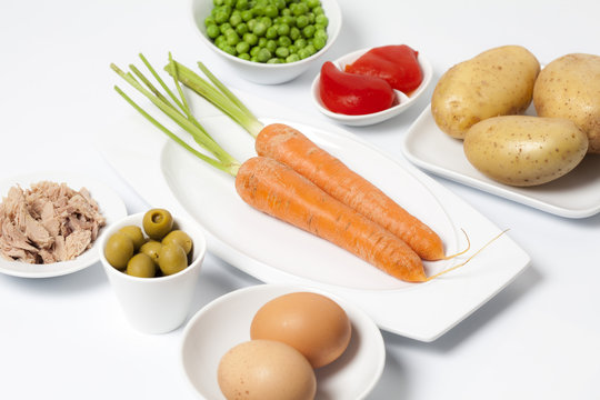 Ingredients for typical ensaladilla
