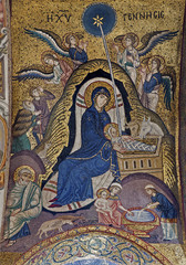 Fototapeta na wymiar Palermo - mosaic of Nativity in Santa Maria dell' Ammiraglio