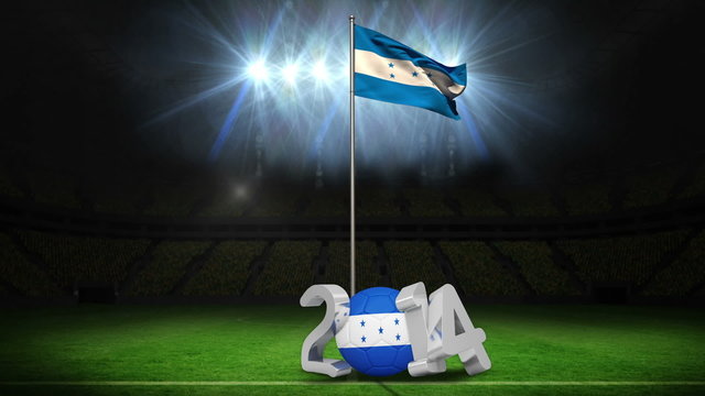 Honduras national flag waving on football pitch with message