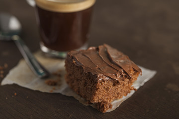 Coffee cup and chocolate cake