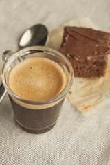 Coffee cup and chocolate cake