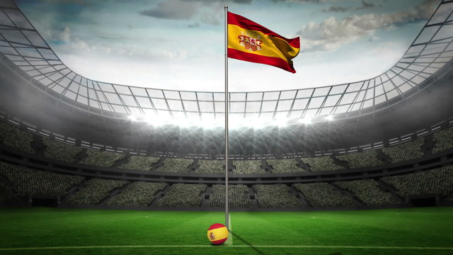 Spain national flag waving on flagpole
