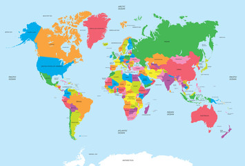 Fototapeta premium Polityczna mapa wektora świata