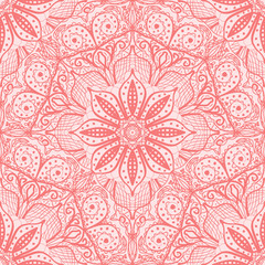 Pink seamless pattern of round lacy napkins.