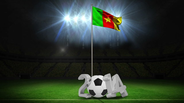 Cameroon national flag waving on flagpole with message