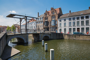 Bruges - Little bascule bridge and typically house over canal